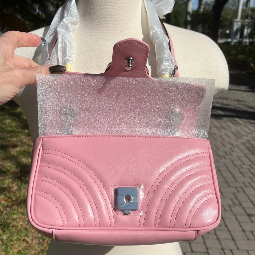 Gucci Pink Mini Marmont Purse Bag 446744 Logo Silver Hardware Leather Heart - Picture 7 of 17